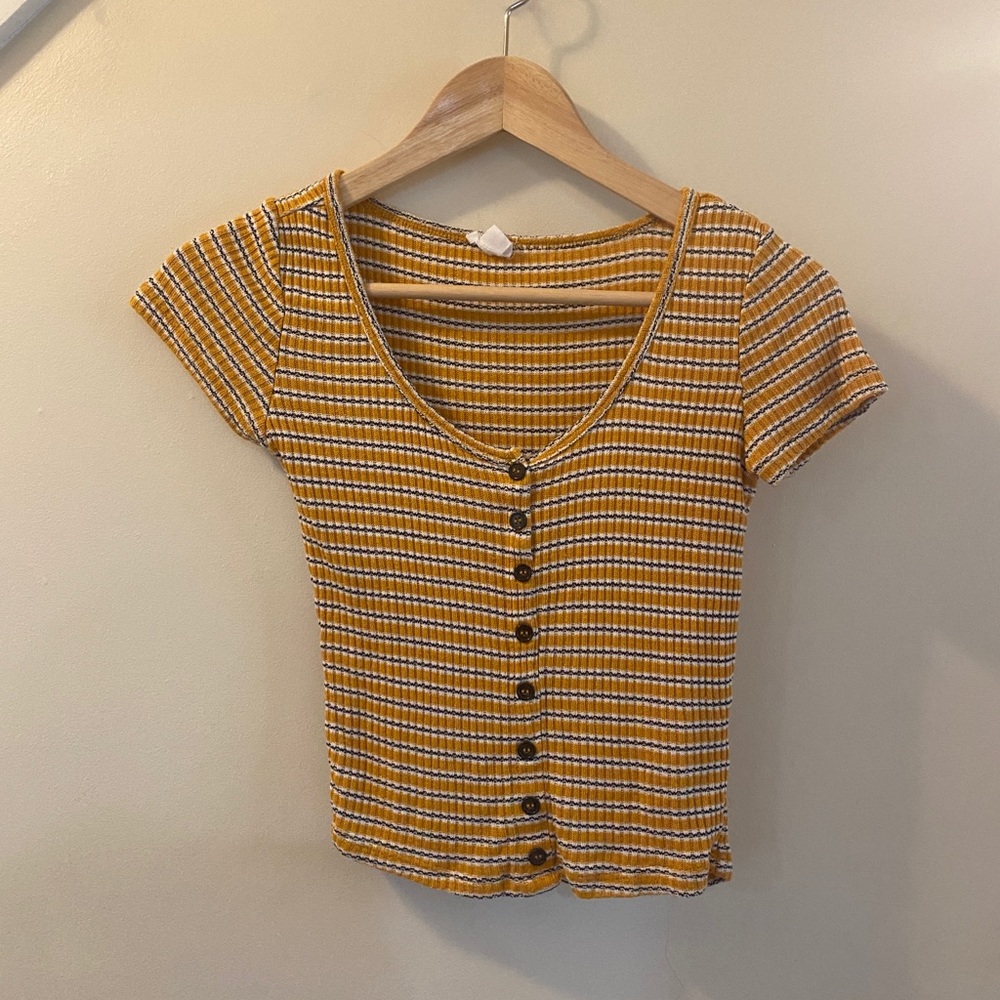 Yellow Stripped Crop Top - WORN ONCE - from Garage
